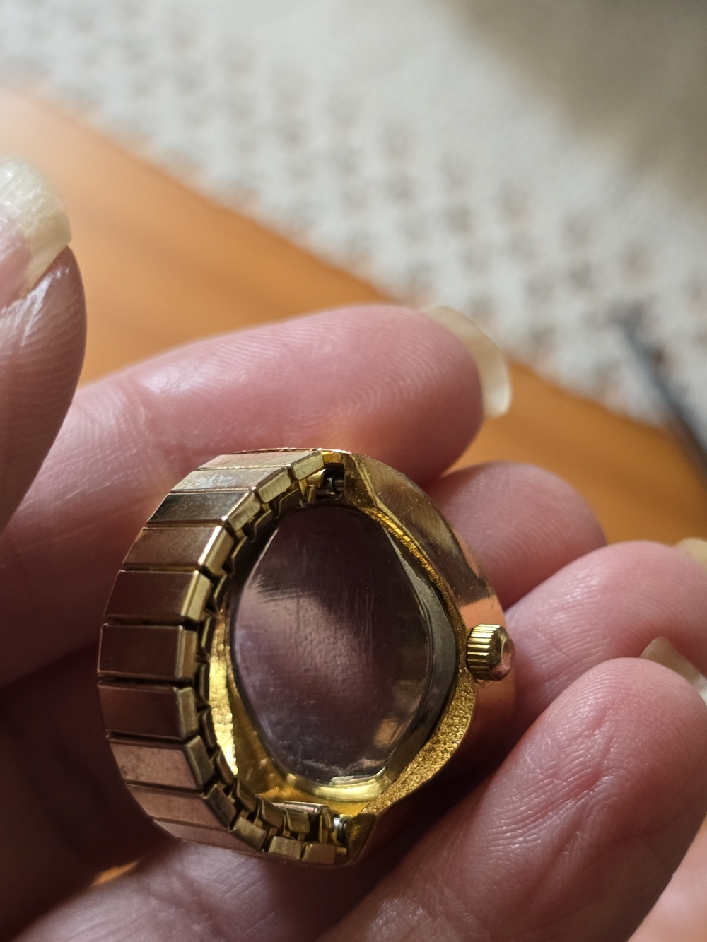 Gold Tone Heart Ring Urban Outfitters Gold Heart Ring Watch with Clear Crystals - Picture 6 of 9